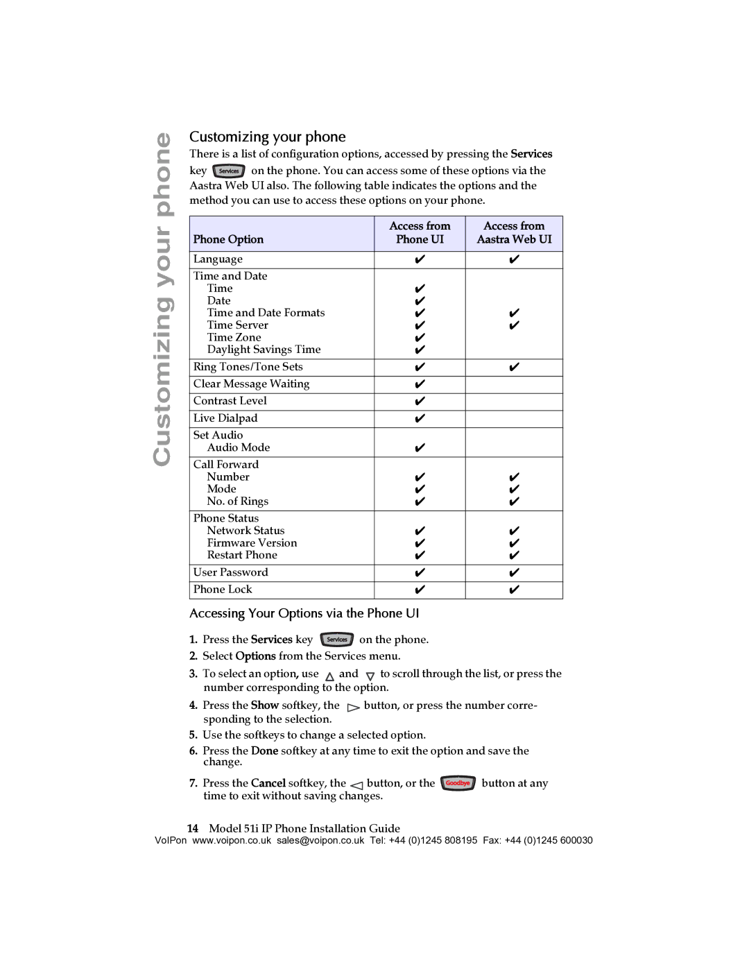 Aastra Telecom 51I manual Customizing your phone, Accessing Your Options via the Phone UI 