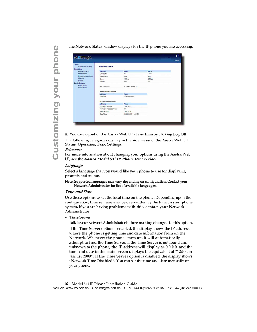 Aastra Telecom 51I manual Language, Time and Date, Time Server 