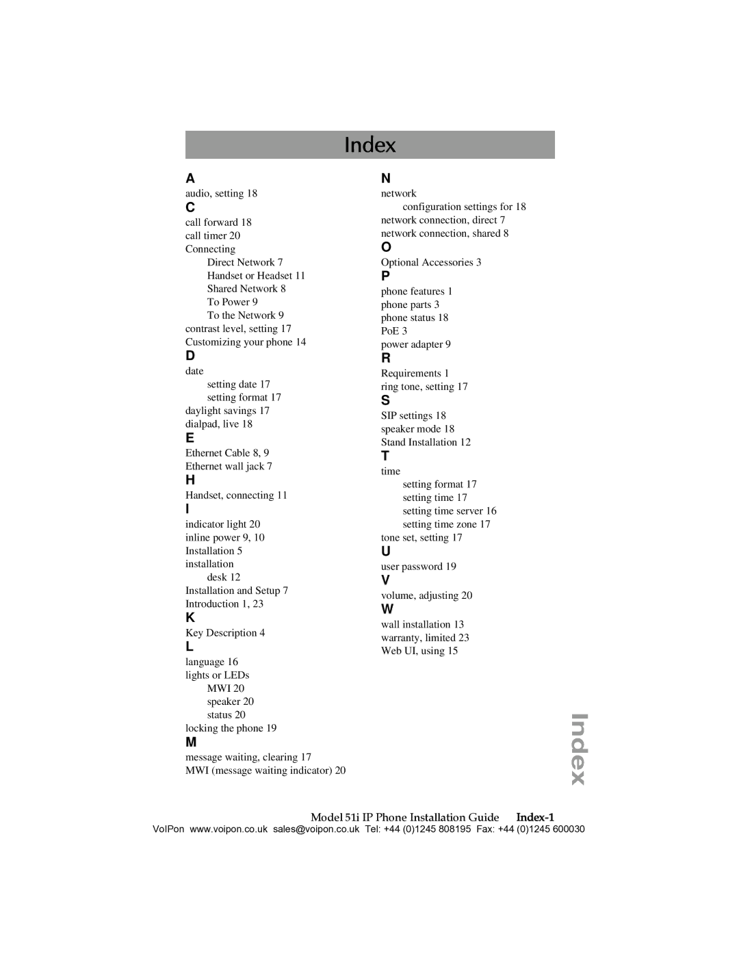 Aastra Telecom 51I manual Index 