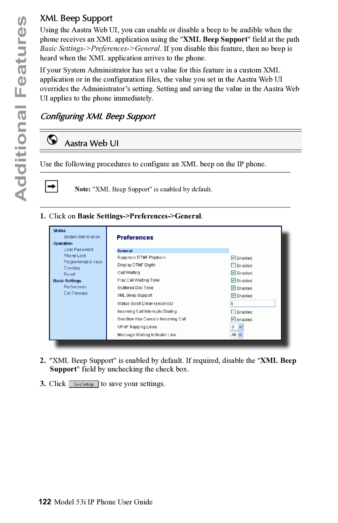 Aastra Telecom 53i IP Phone manual Configuring XML Beep Support 