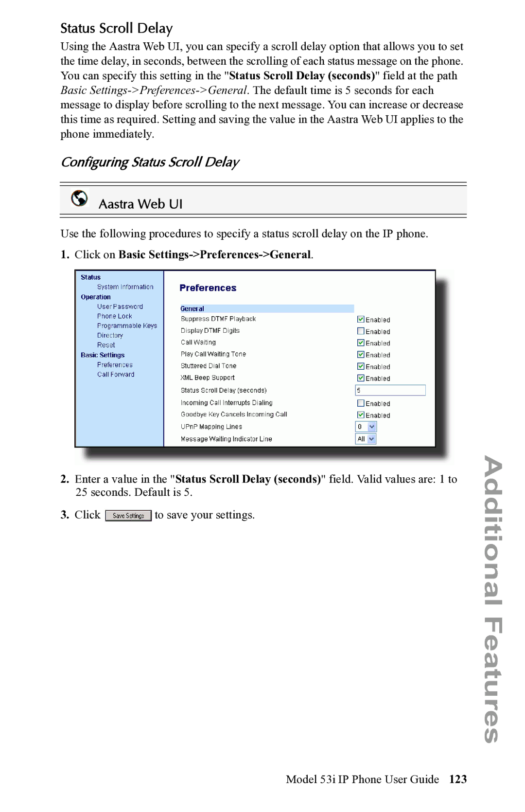 Aastra Telecom 53i IP Phone manual Configuring Status Scroll Delay 