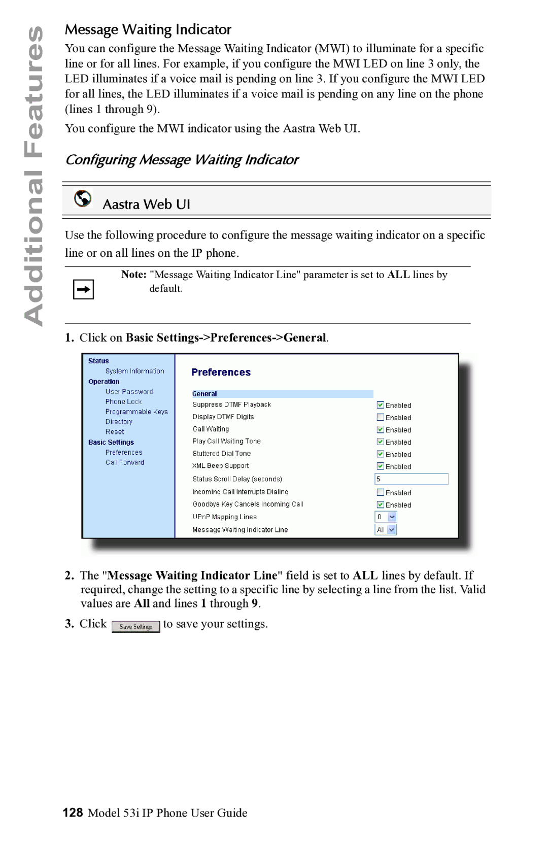 Aastra Telecom 53i IP Phone manual Configuring Message Waiting Indicator 