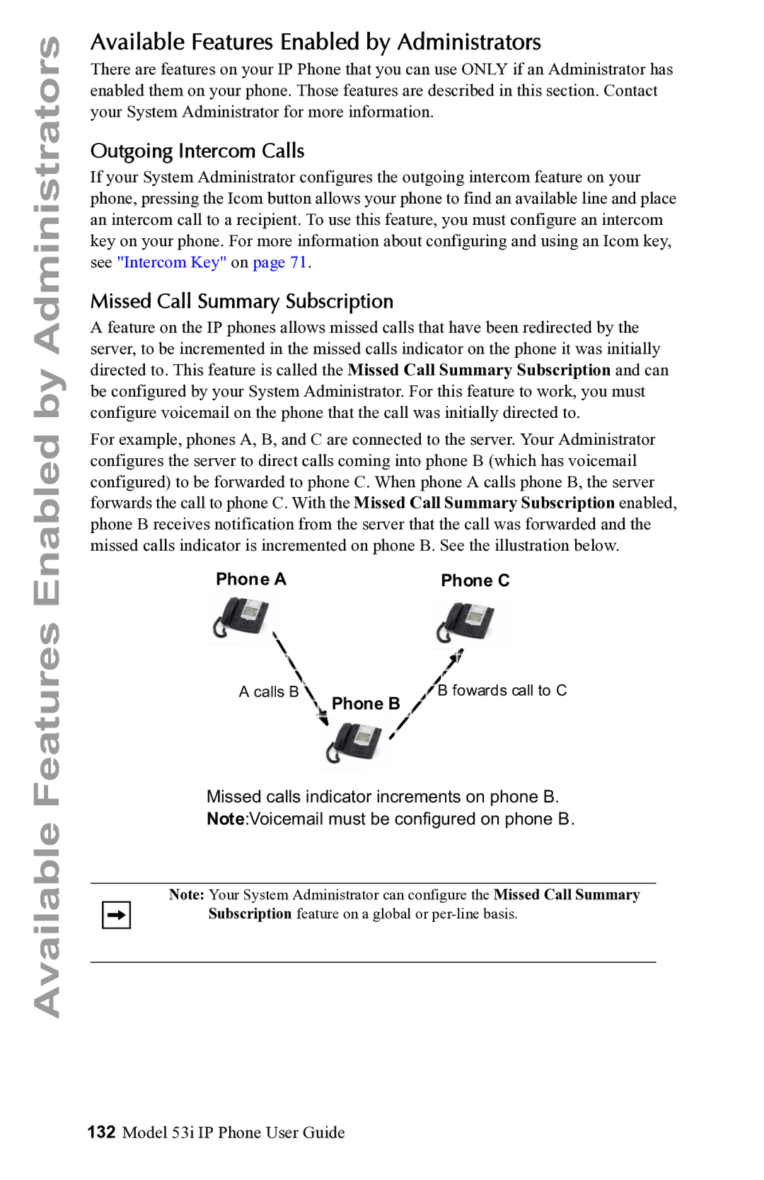 Aastra Telecom 53i IP Phone manual Available Features Enabled by Administrators, Outgoing Intercom Calls 