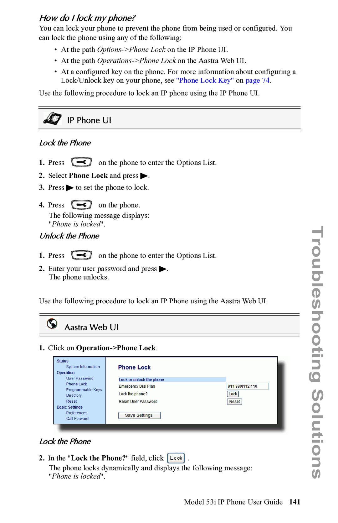 Aastra Telecom 53i IP Phone manual How do I lock my phone?, Lock the Phone 