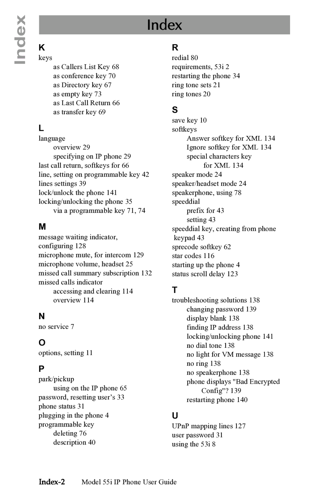 Aastra Telecom 53i IP Phone manual Index 