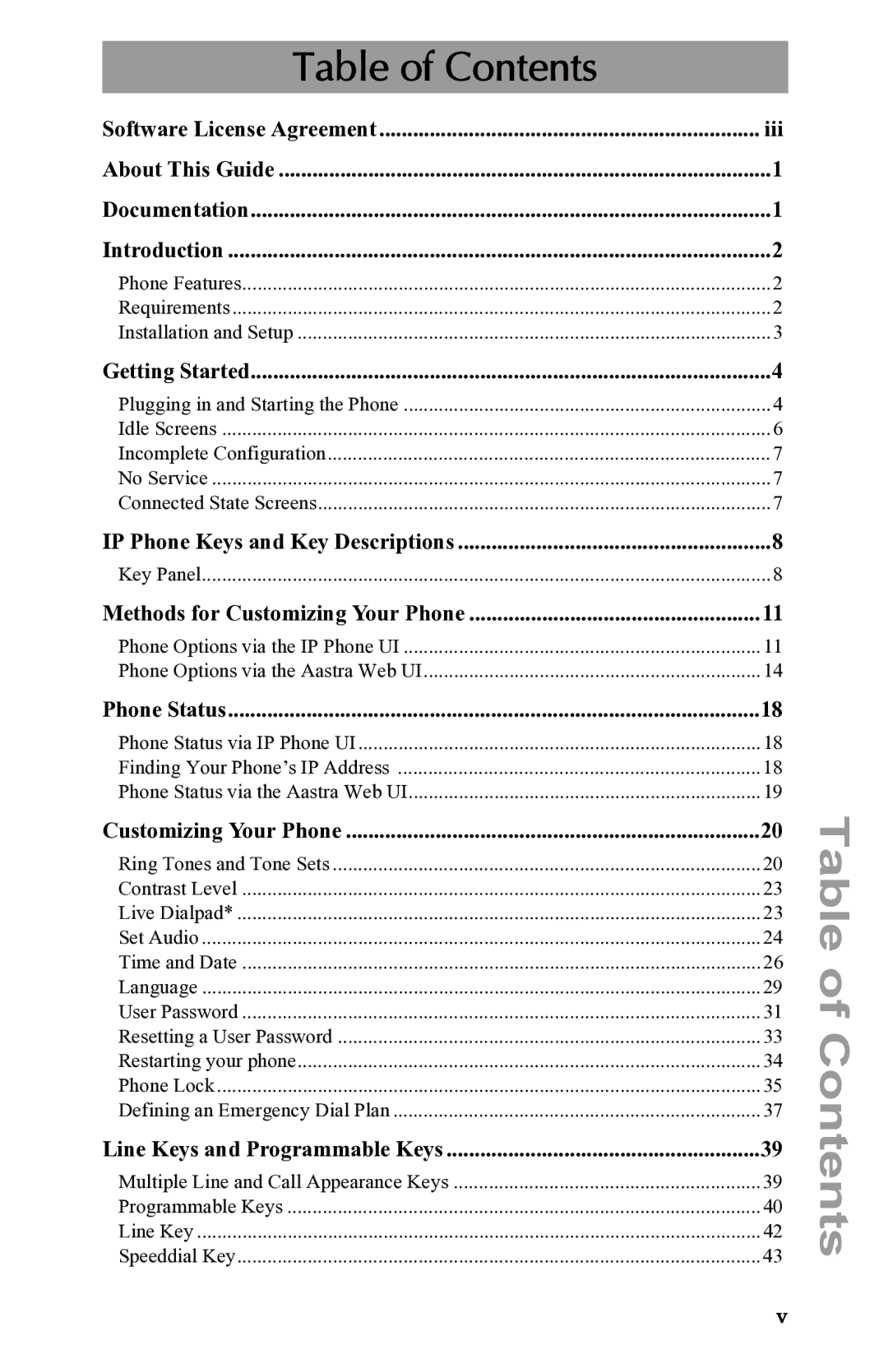 Aastra Telecom 53i IP Phone manual Table of Contents 