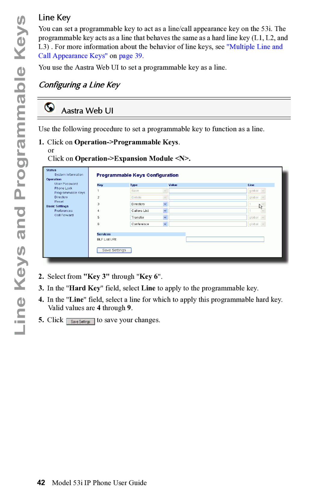 Aastra Telecom 53i IP Phone manual Configuring a Line Key 