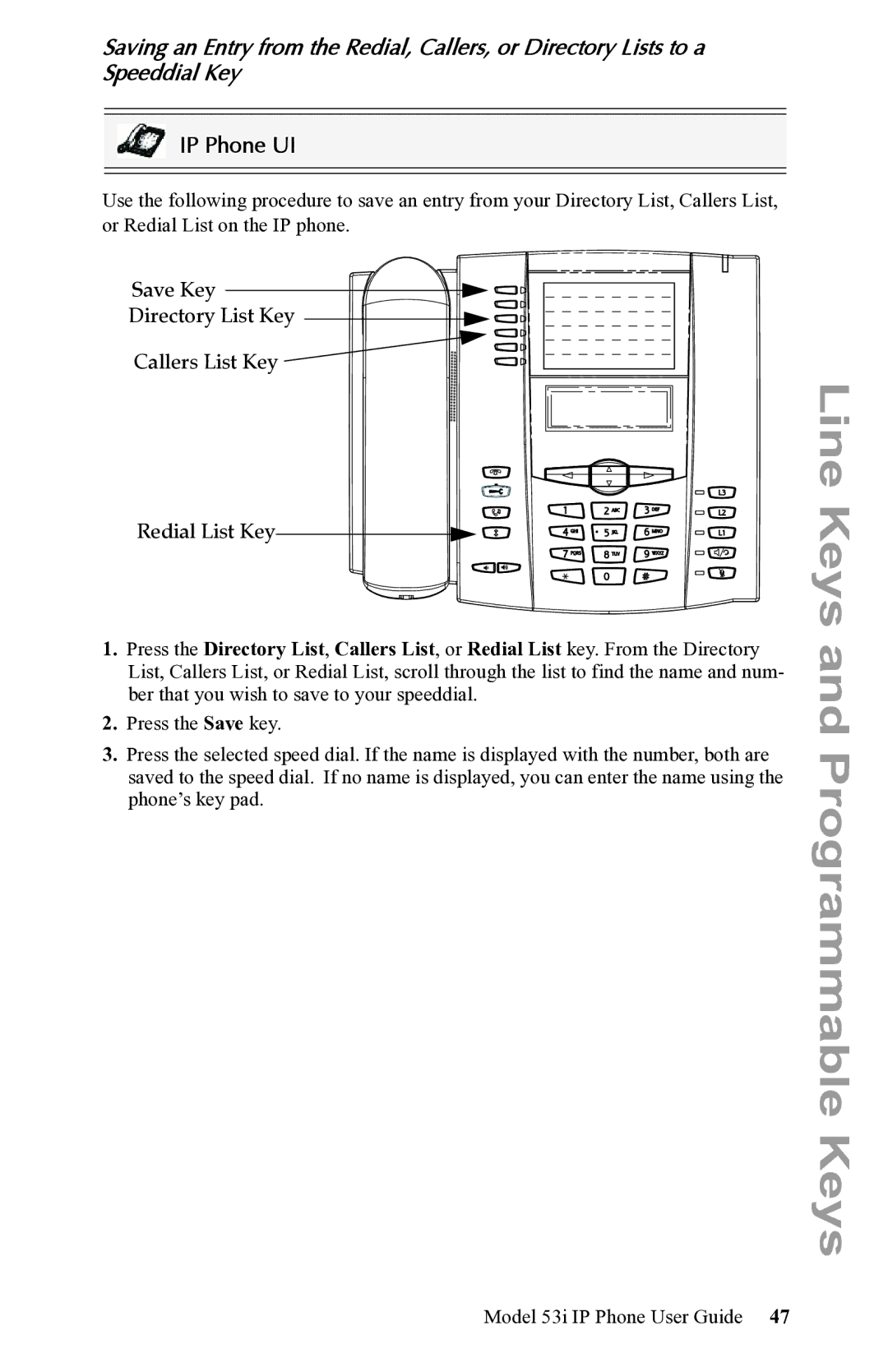 Aastra Telecom 53i IP Phone manual Save Key Directory List Key Callers List Key Redial List Key 