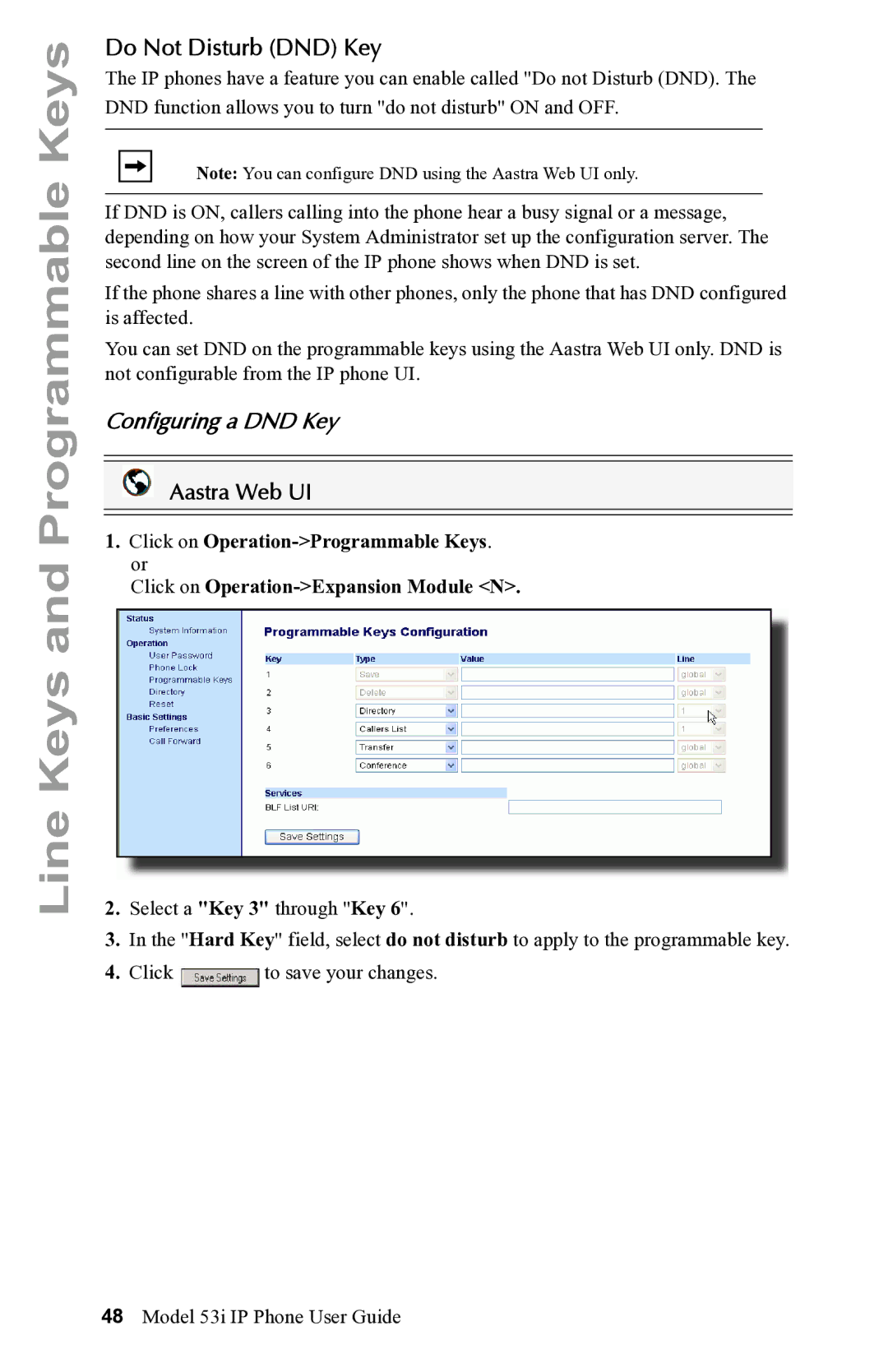 Aastra Telecom 53i IP Phone manual Do Not Disturb DND Key, Configuring a DND Key 