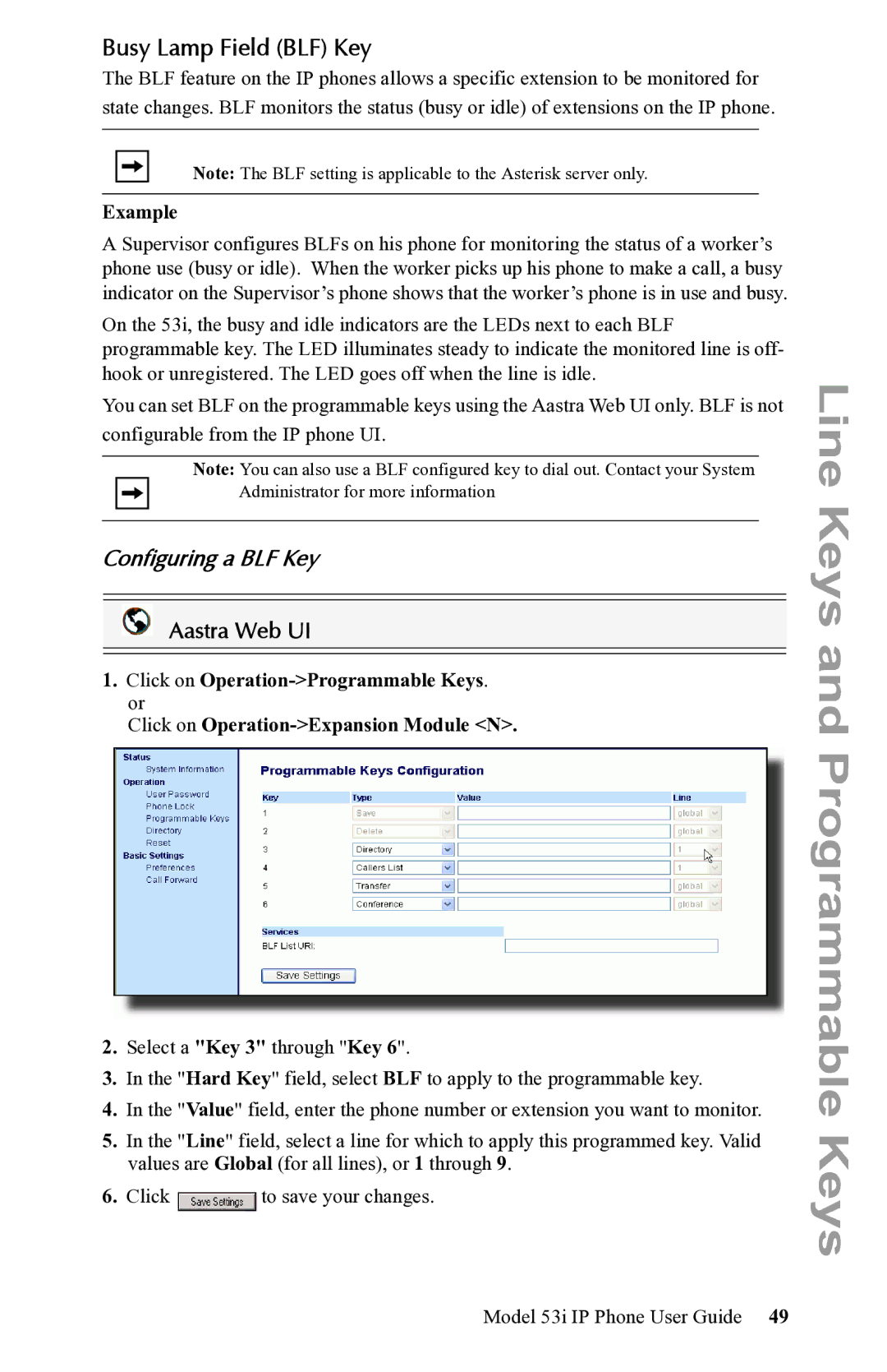 Aastra Telecom 53i IP Phone manual Busy Lamp Field BLF Key, Configuring a BLF Key, Example 