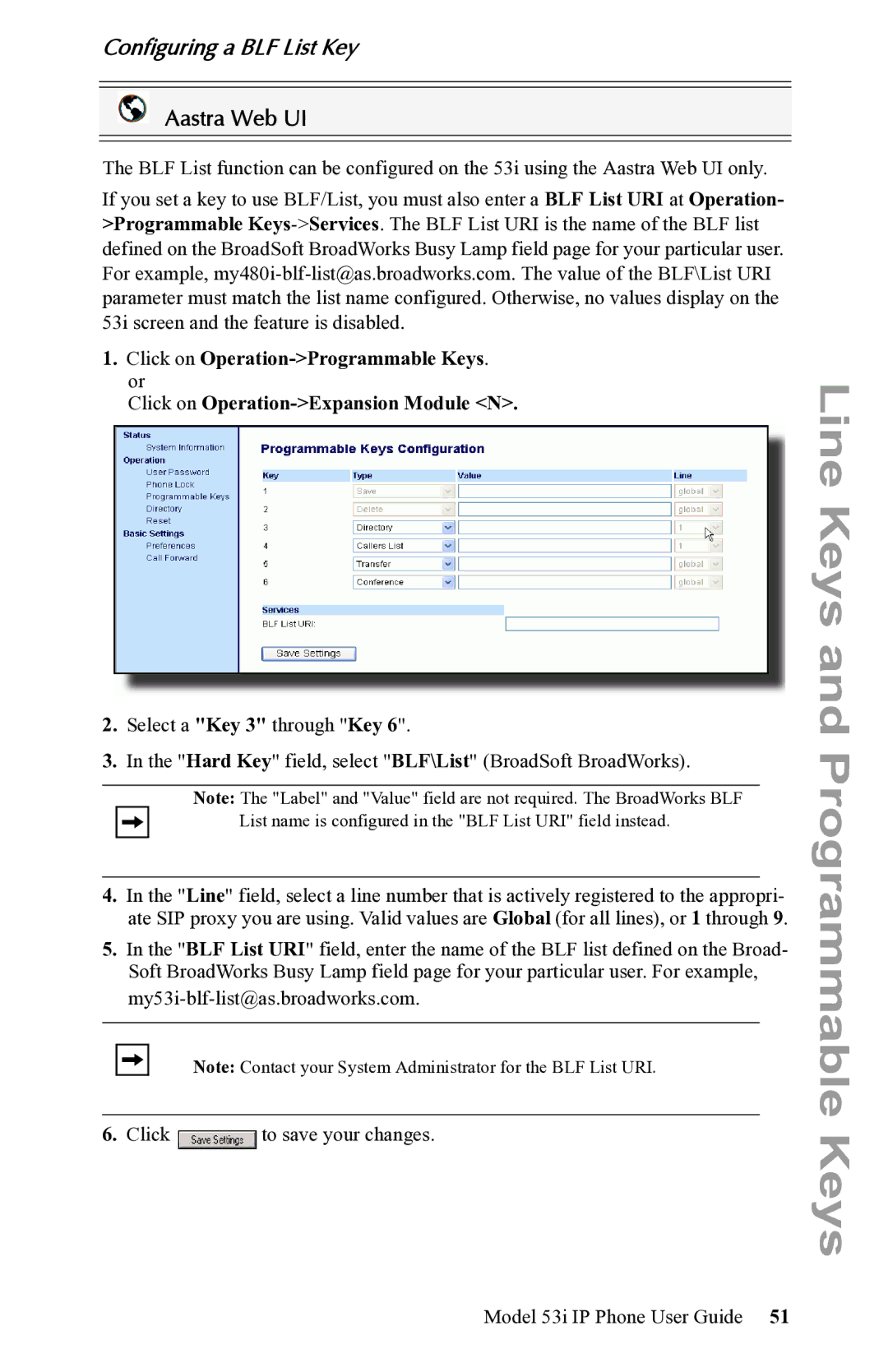 Aastra Telecom 53i IP Phone manual Configuring a BLF List Key 