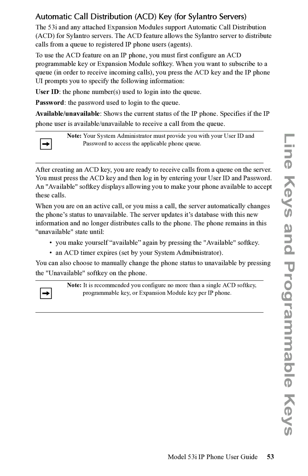 Aastra Telecom 53i IP Phone manual Automatic Call Distribution ACD Key for Sylantro Servers 