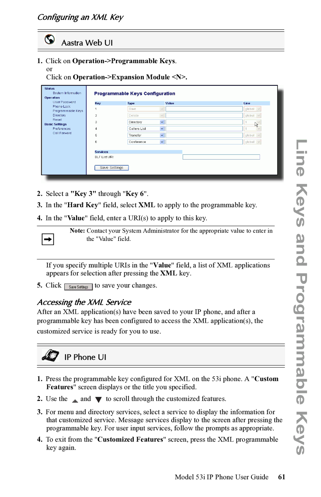 Aastra Telecom 53i IP Phone manual Configuring an XML Key, Accessing the XML Service 