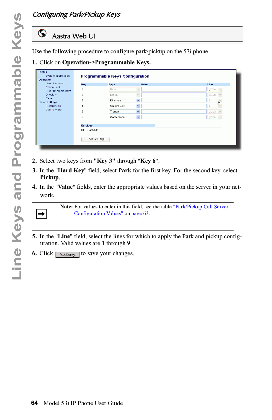 Aastra Telecom 53i IP Phone manual Configuring Park/Pickup Keys 