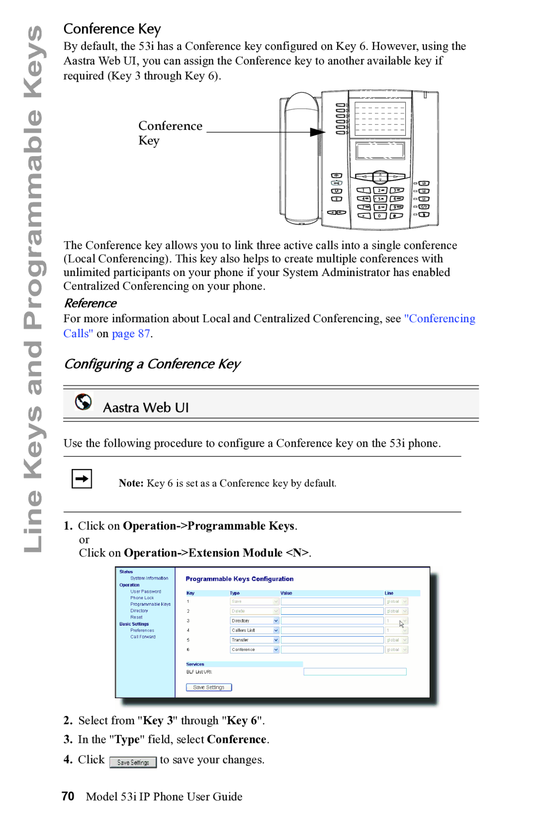 Aastra Telecom 53i IP Phone manual Configuring a Conference Key 