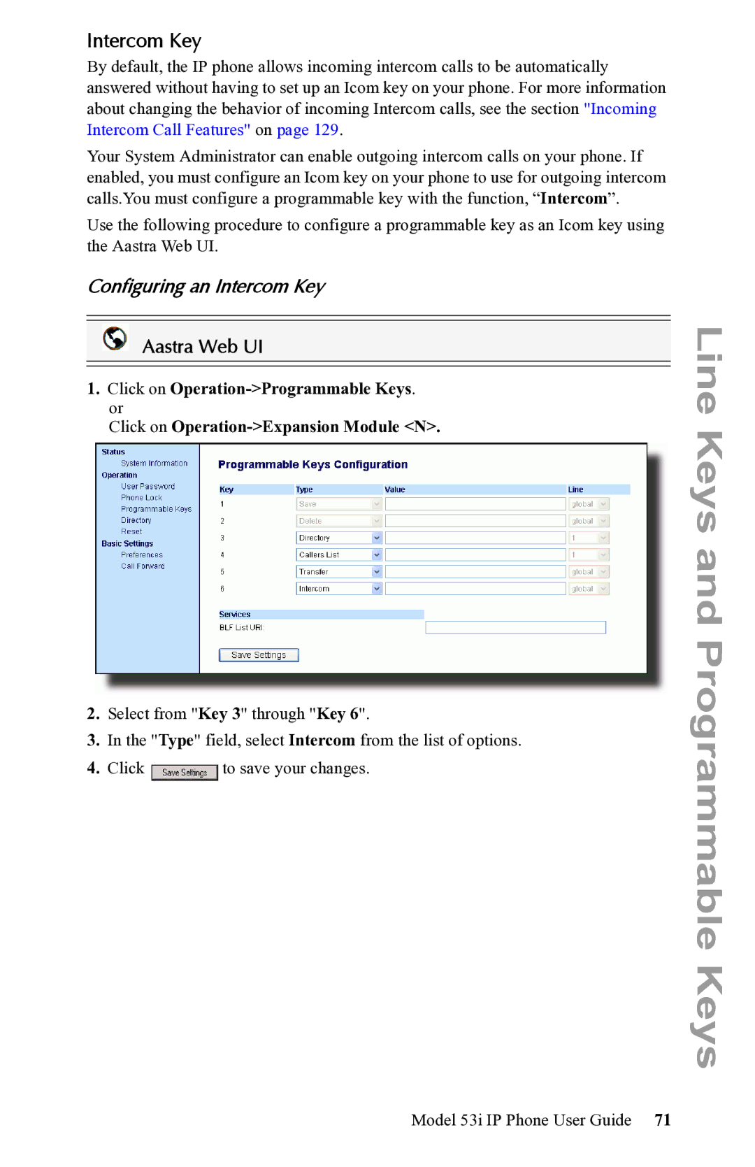 Aastra Telecom 53i IP Phone manual Configuring an Intercom Key 