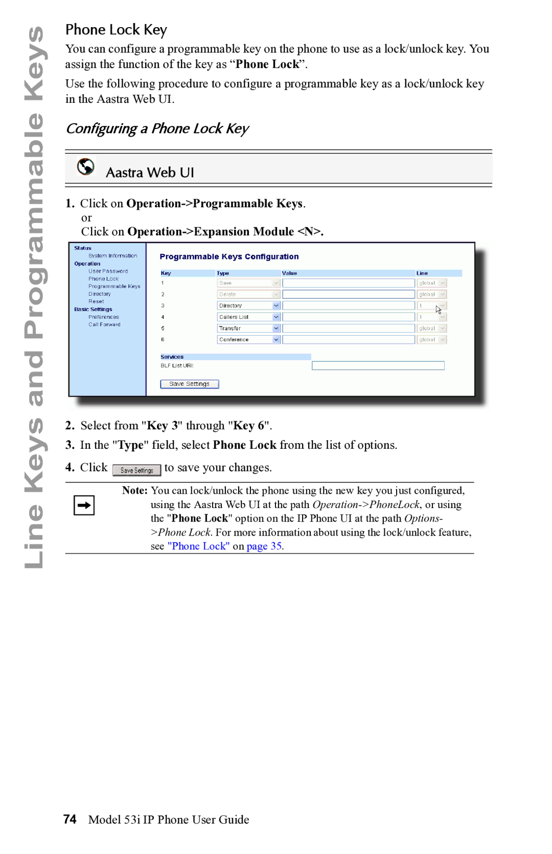 Aastra Telecom 53i IP Phone manual Configuring a Phone Lock Key 