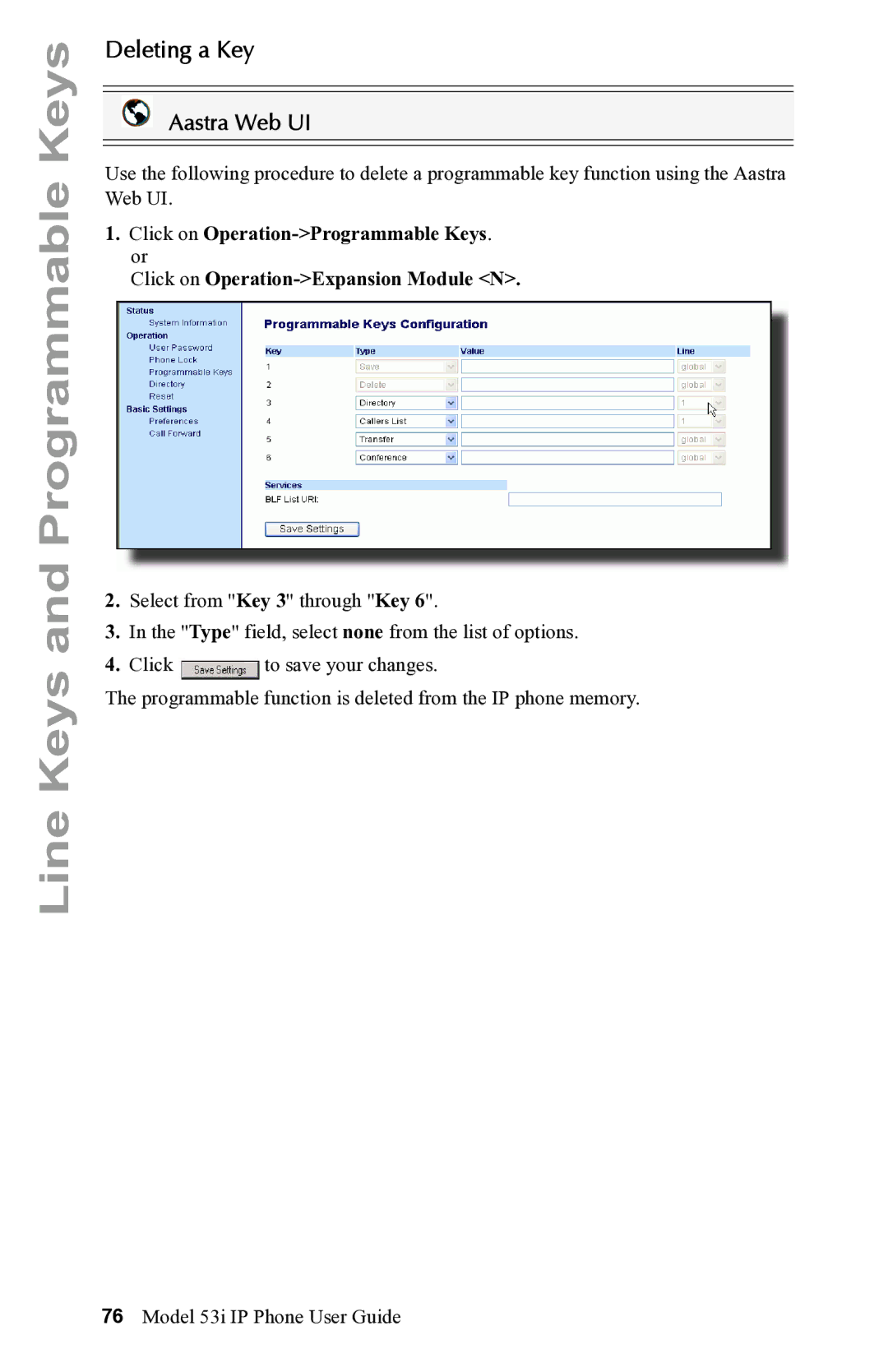 Aastra Telecom 53i IP Phone manual Deleting a Key 