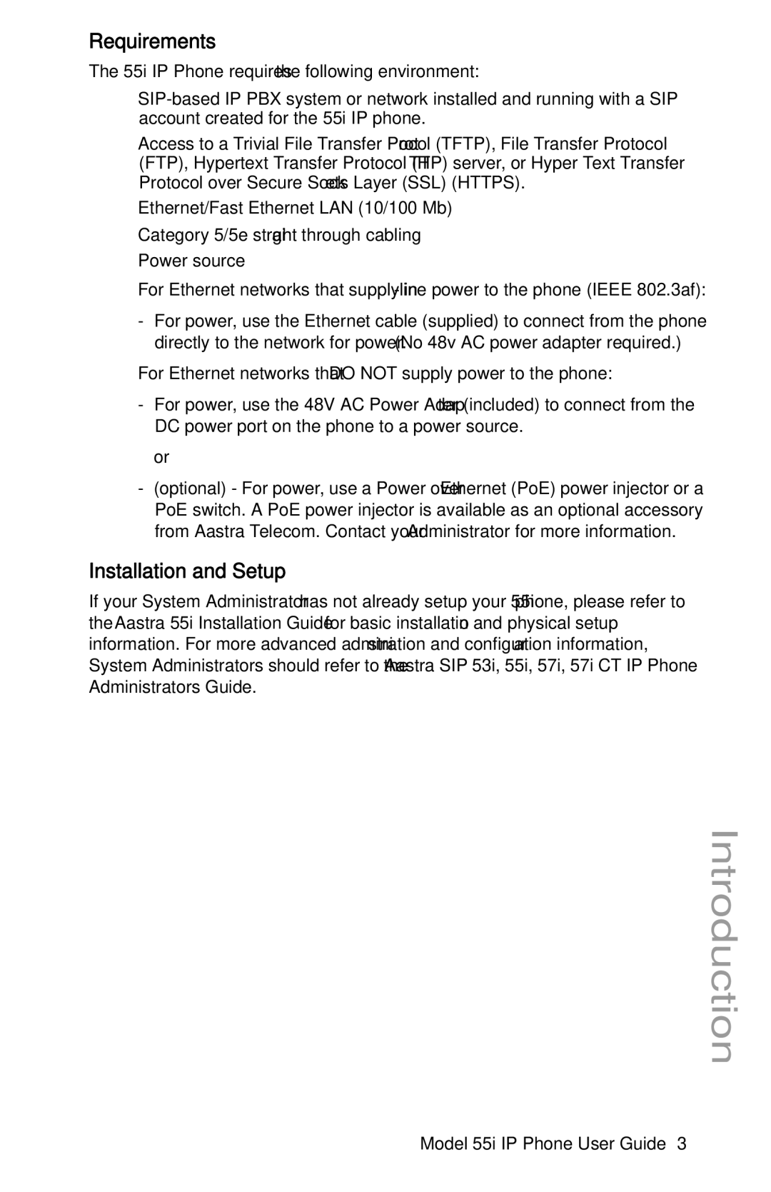 Aastra Telecom 55i IP Phone manual Requirements, Installation and Setup 