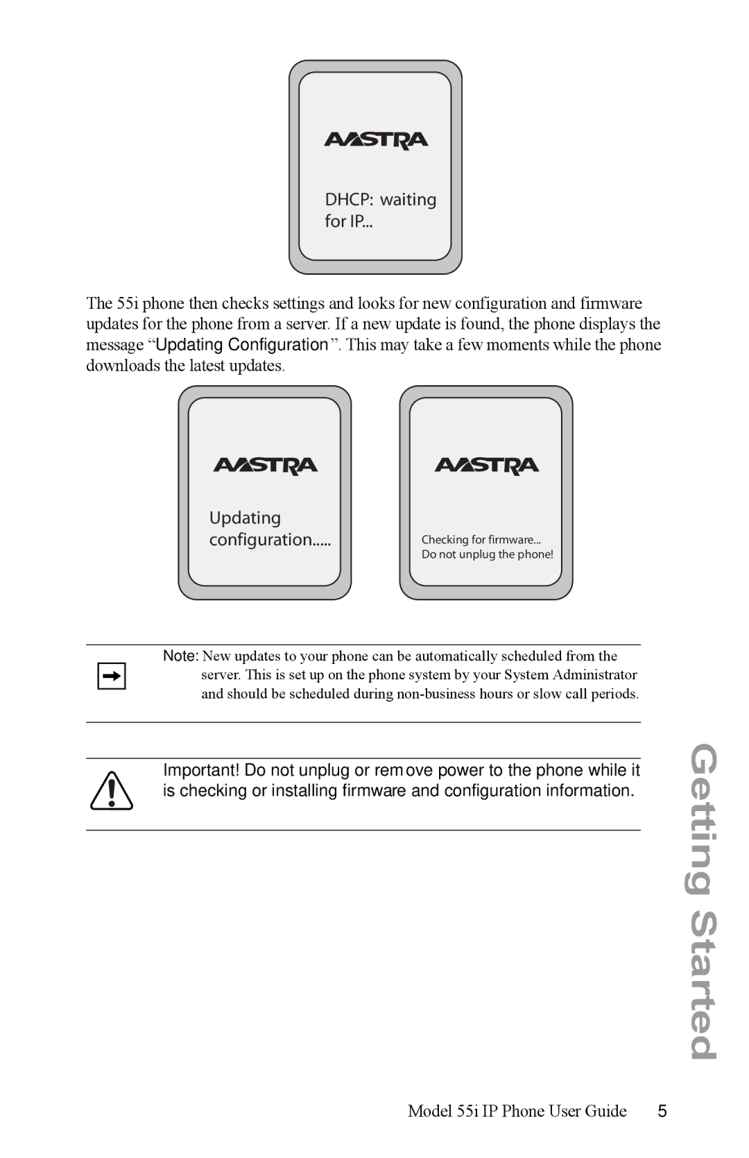 Aastra Telecom 55i IP Phone manual Dhcp waiting For IP 