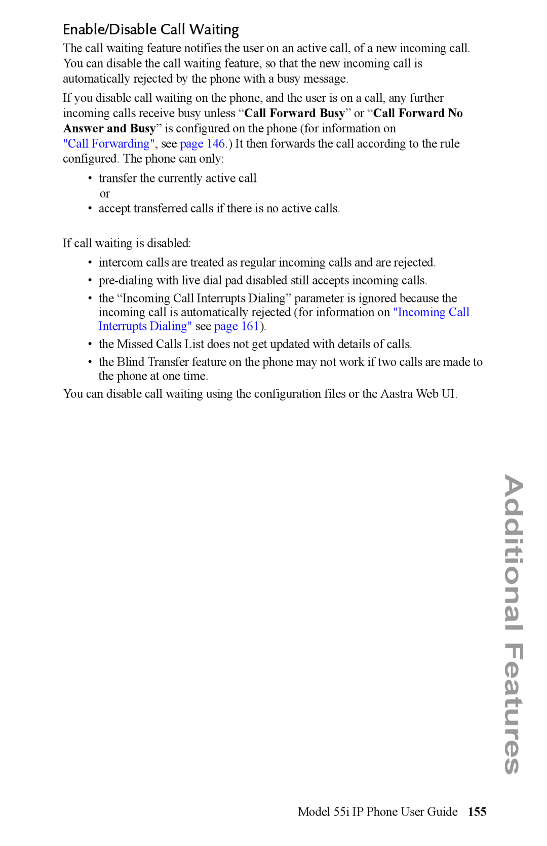 Aastra Telecom 55i IP Phone manual Enable/Disable Call Waiting 