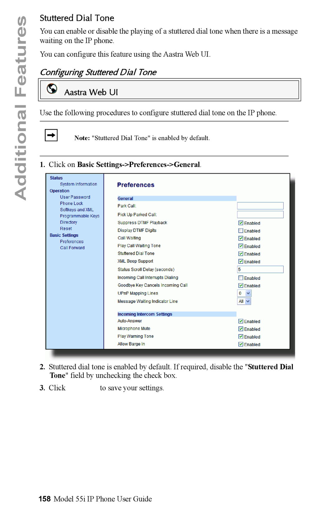 Aastra Telecom 55i IP Phone manual Configuring Stuttered Dial Tone 