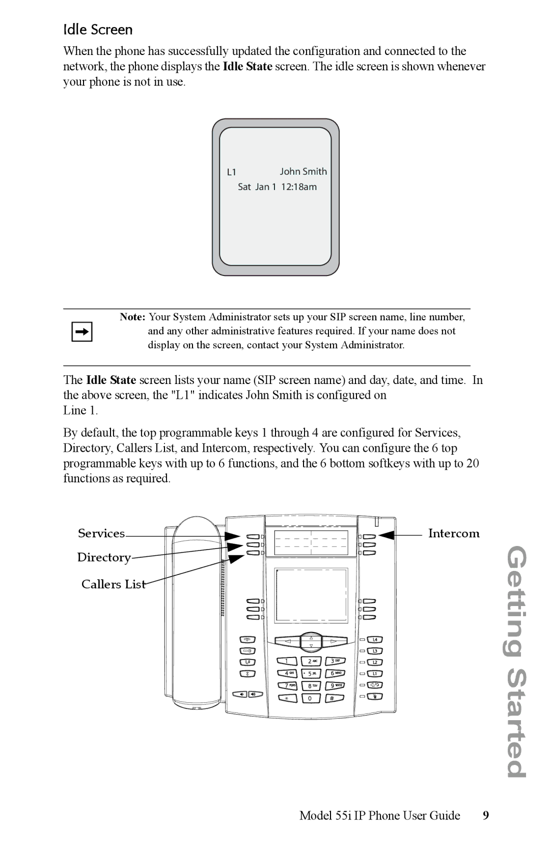 Aastra Telecom 55i IP Phone manual Idle Screen, Services Intercom Directory Callers List 