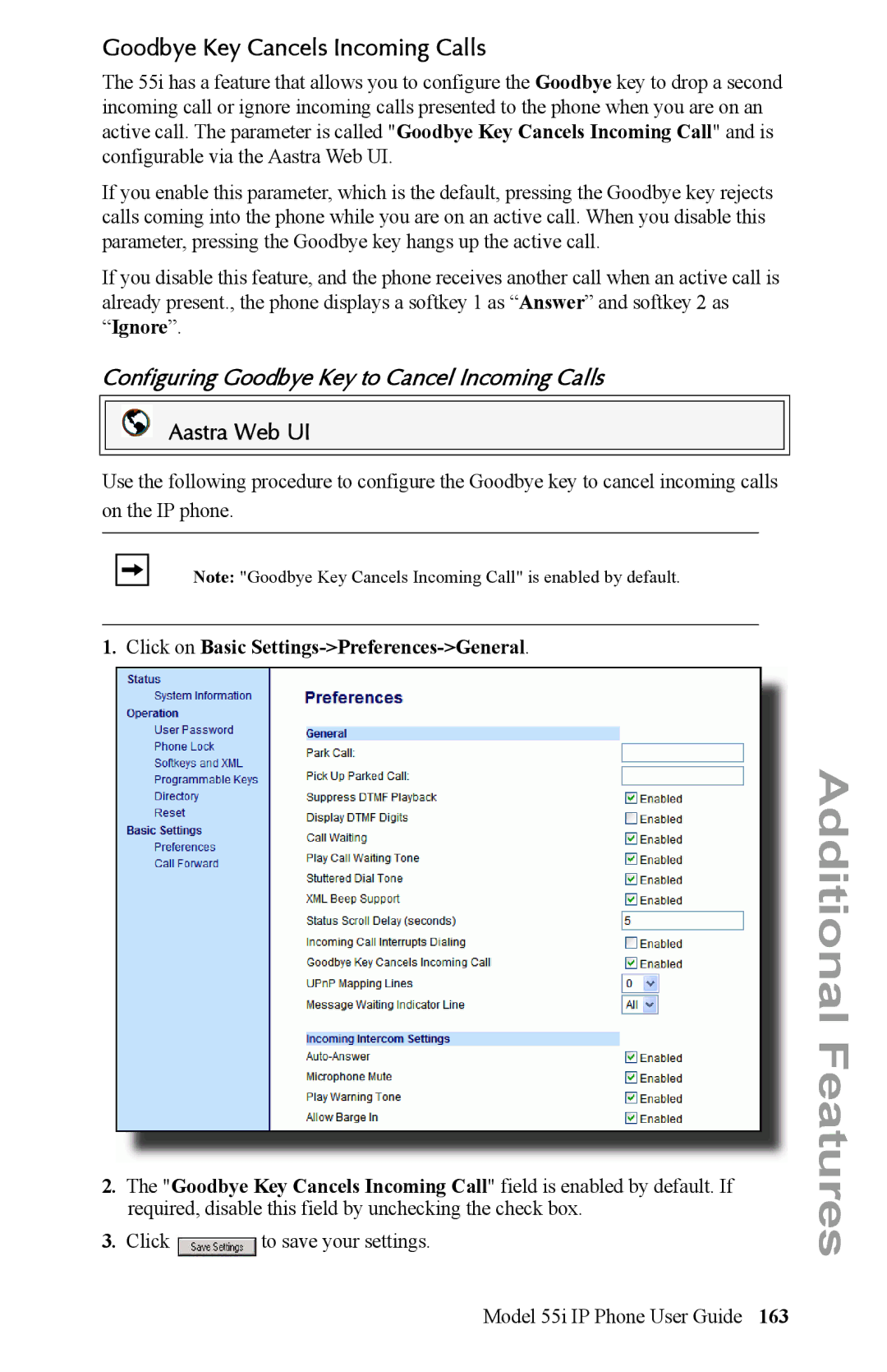 Aastra Telecom 55i IP Phone manual Goodbye Key Cancels Incoming Calls, Configuring Goodbye Key to Cancel Incoming Calls 