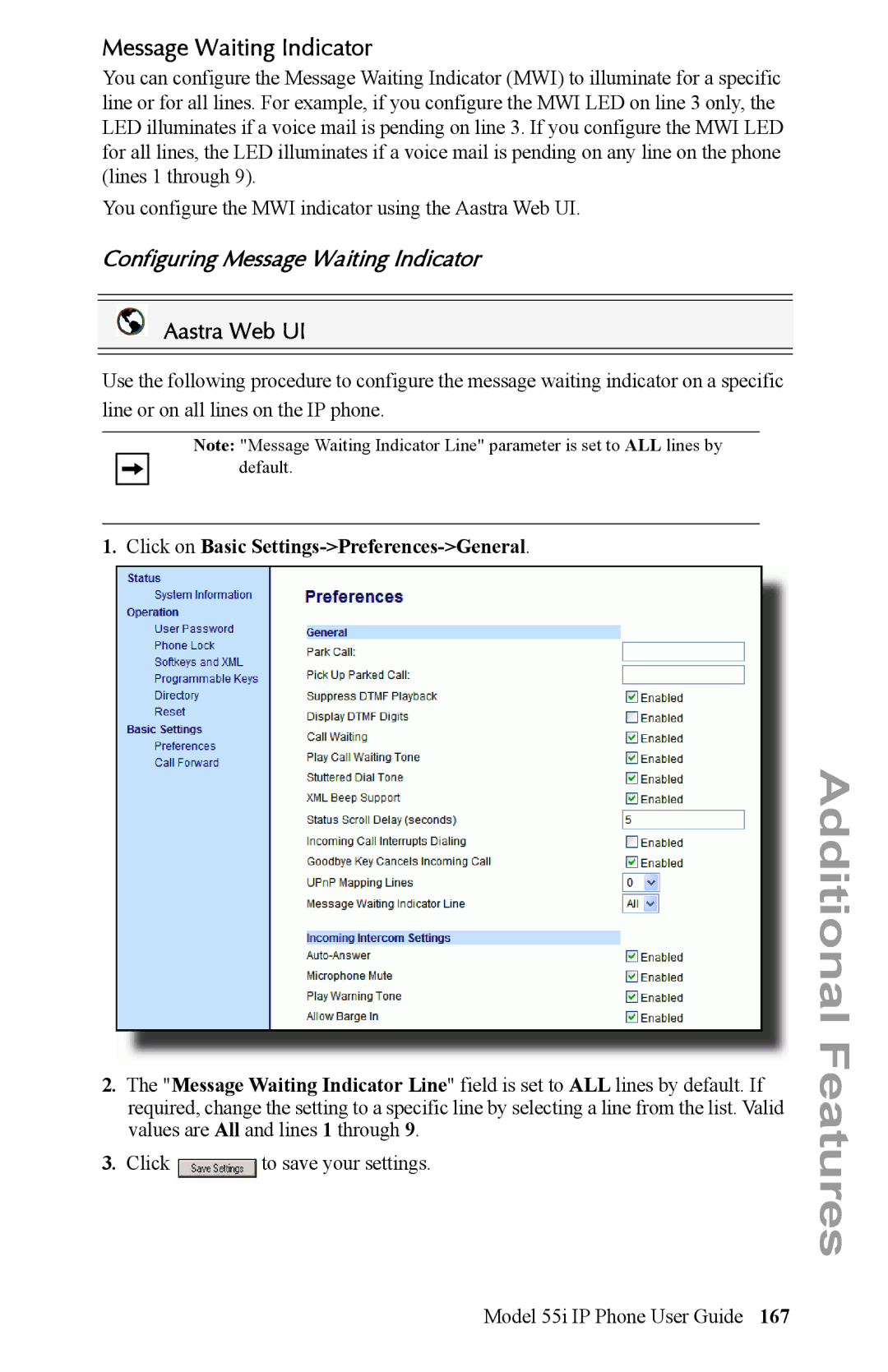 Aastra Telecom 55i IP Phone manual Configuring Message Waiting Indicator 