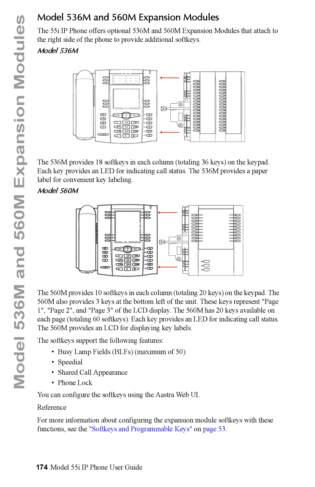 Aastra Telecom 55i IP Phone manual Model 536M and 560M Expansion Modules, Model 560M 