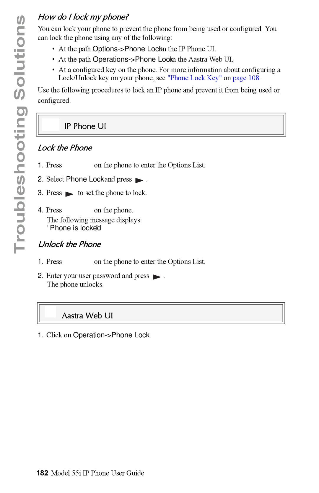 Aastra Telecom 55i IP Phone manual How do I lock my phone?, Lock the Phone, Unlock the Phone 