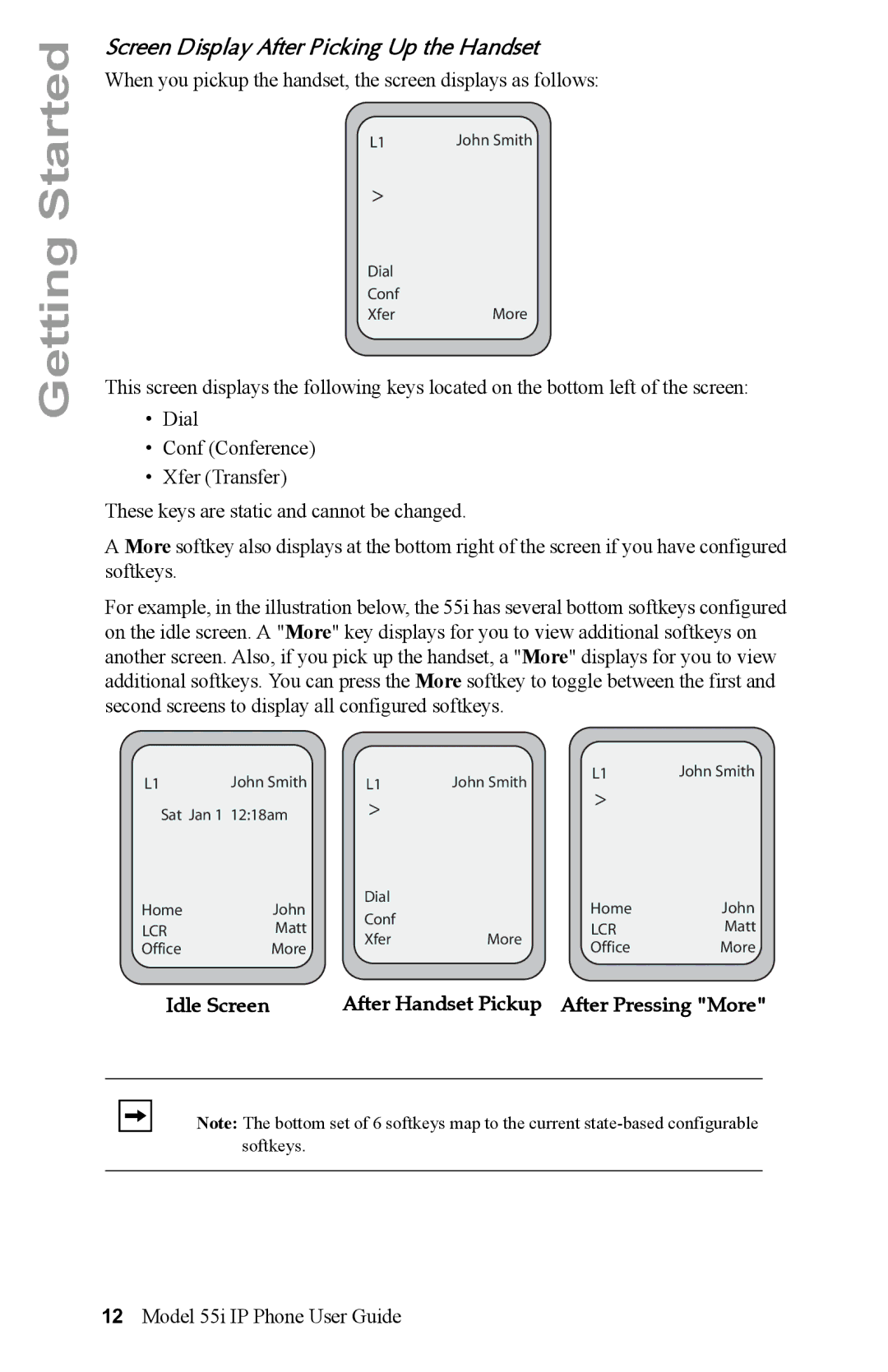 Aastra Telecom 55i IP Phone manual Screen Display After Picking Up the Handset, After Handset Pickup After Pressing More 