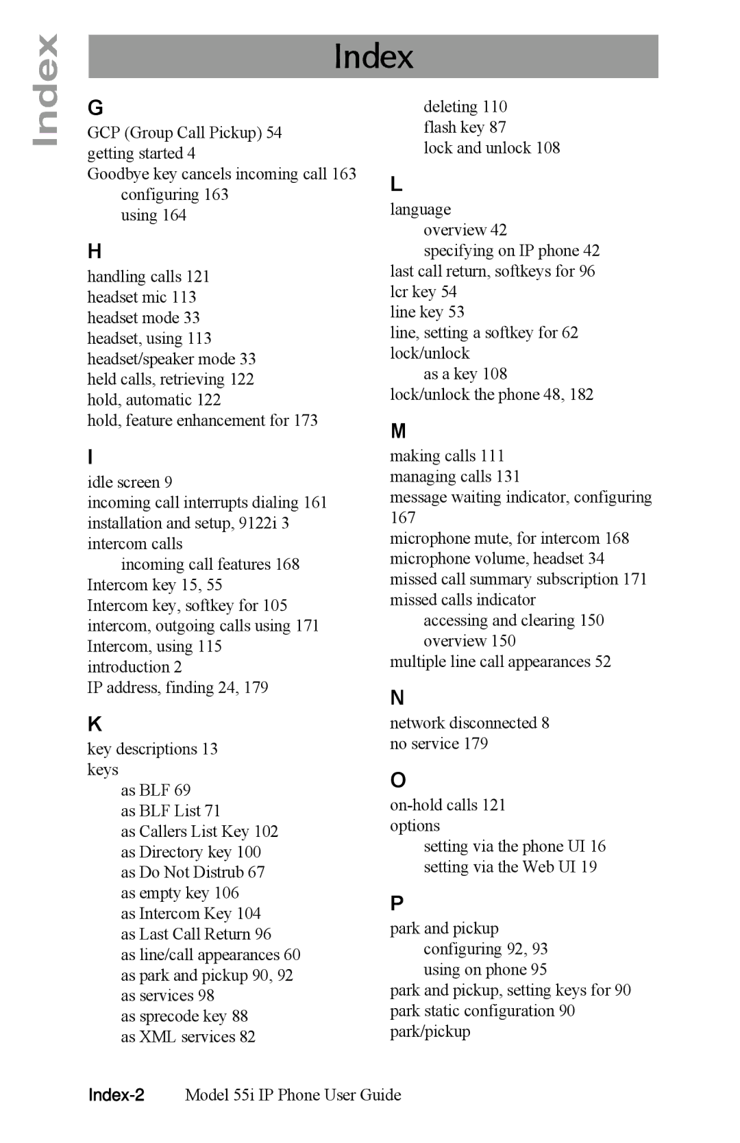 Aastra Telecom 55i IP Phone manual Index 