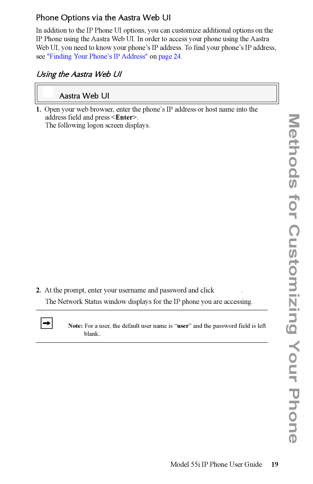 Aastra Telecom 55i IP Phone manual Phone Options via the Aastra Web UI, Using the Aastra Web UI 