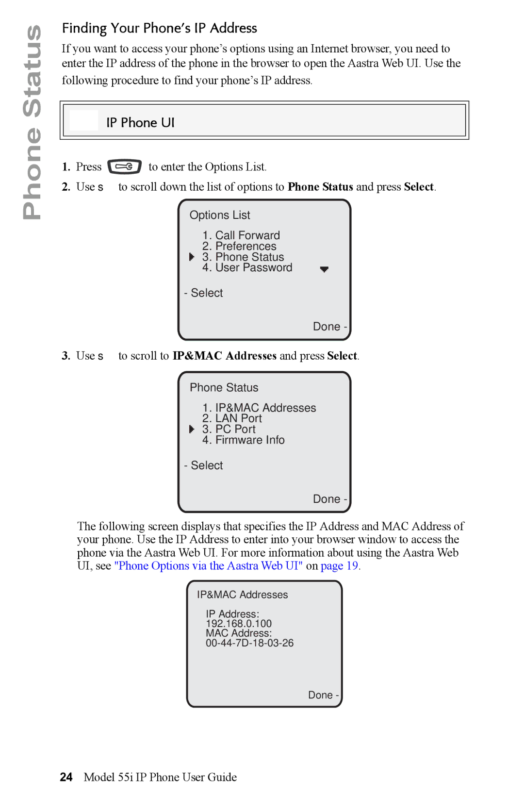 Aastra Telecom 55i IP Phone manual Finding Your Phone’s IP Address 