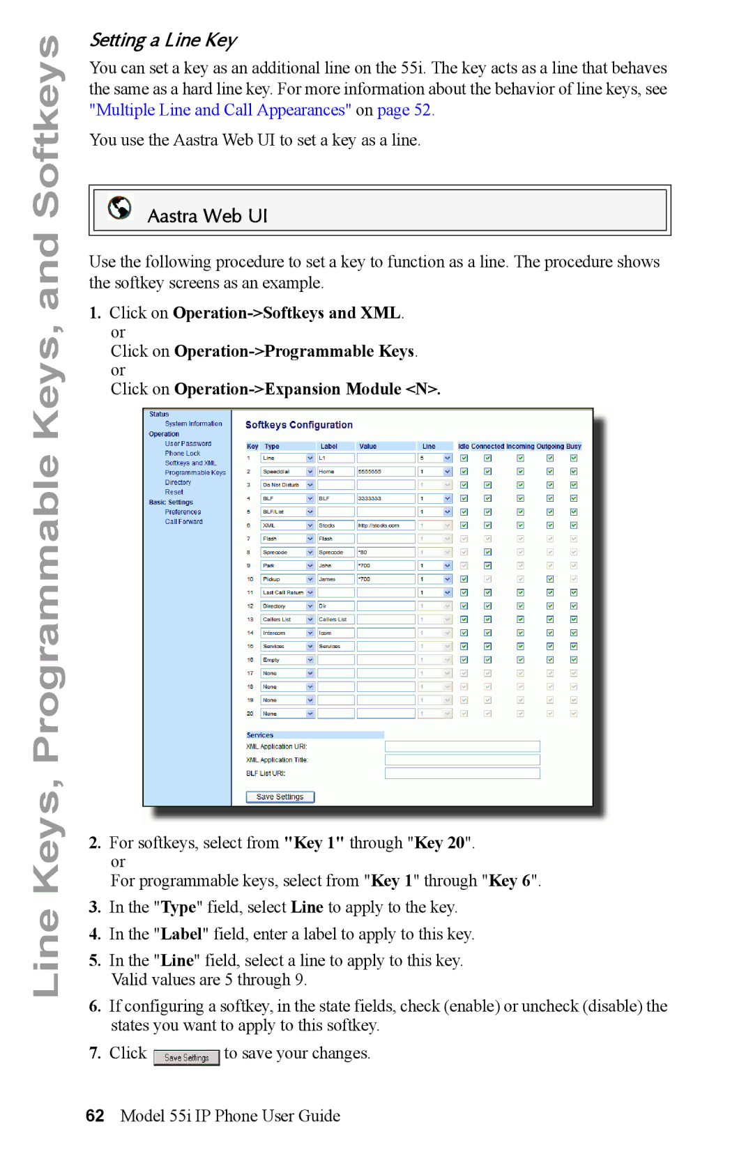 Aastra Telecom 55i IP Phone manual Setting a Line Key 