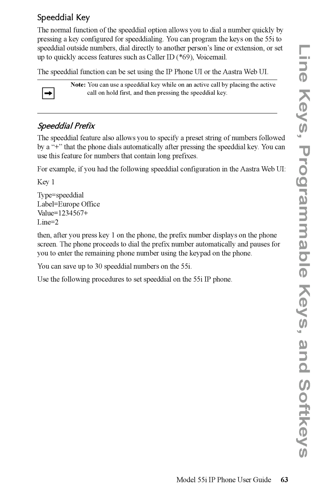 Aastra Telecom 55i IP Phone manual Speeddial Key, Speeddial Prefix 