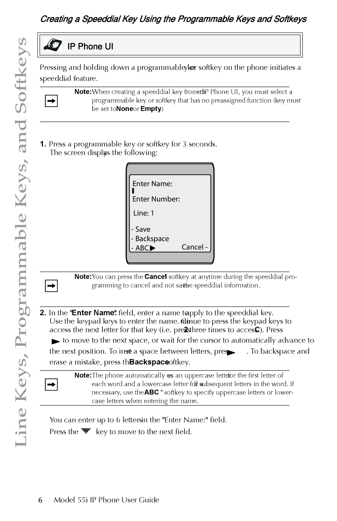 Aastra Telecom 55i IP Phone manual Enter Name Enter Number Line Save Backspace ABC Cancel 