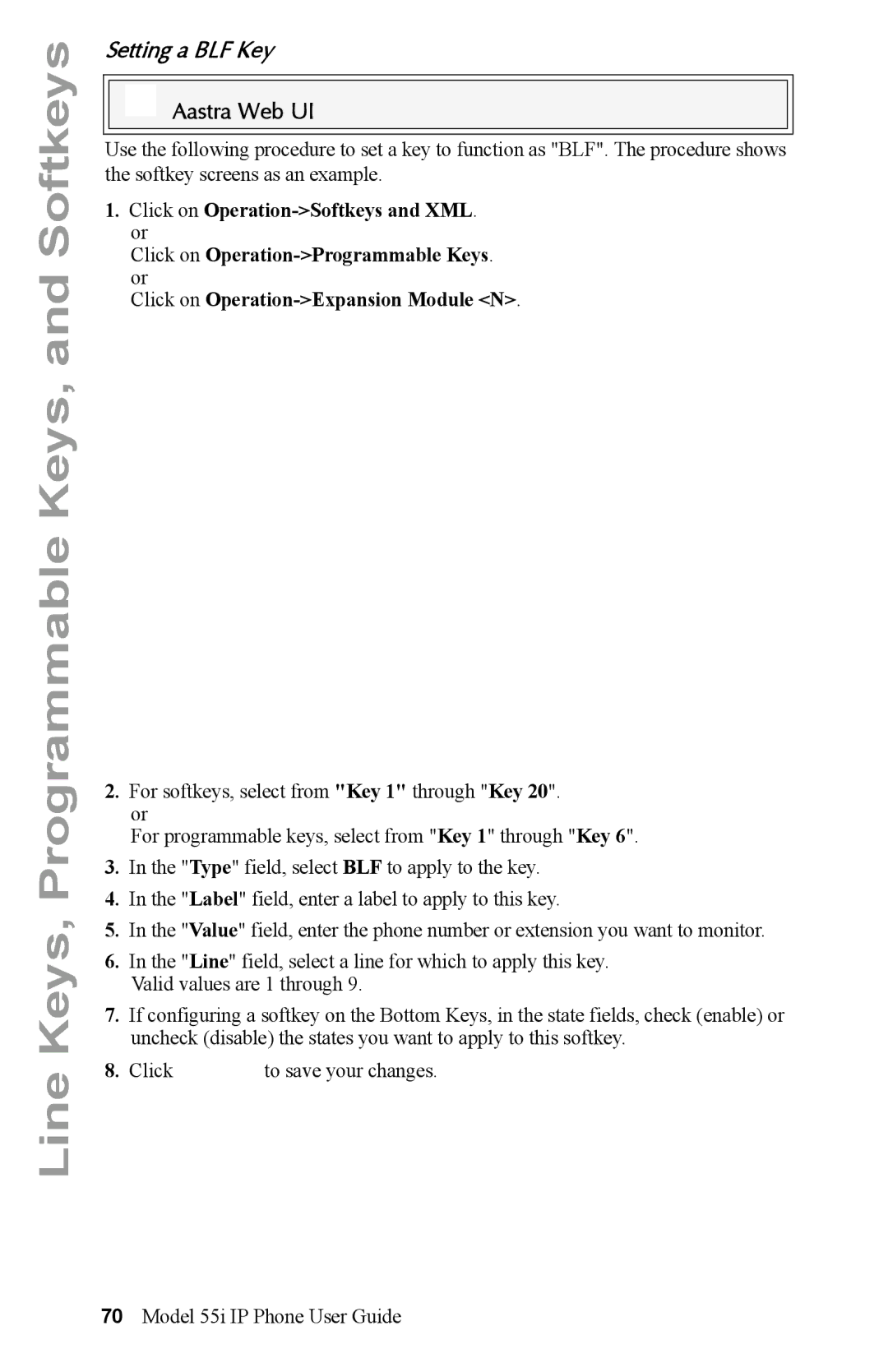 Aastra Telecom 55i IP Phone manual Setting a BLF Key 