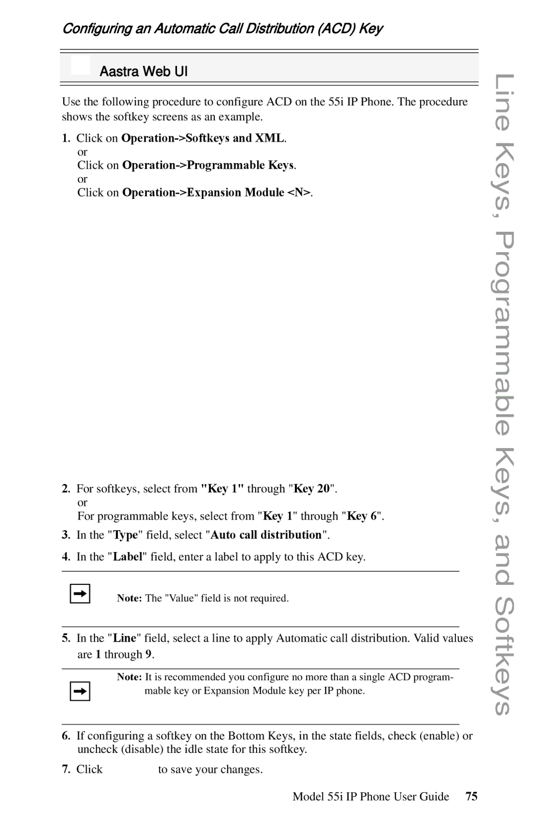 Aastra Telecom 55i IP Phone manual Configuring an Automatic Call Distribution ACD Key 