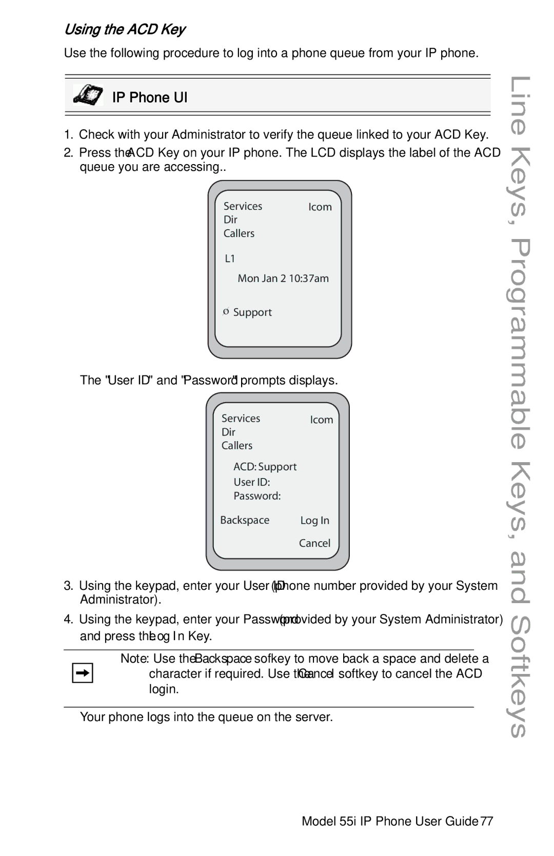 Aastra Telecom 55i IP Phone manual Using the ACD Key 