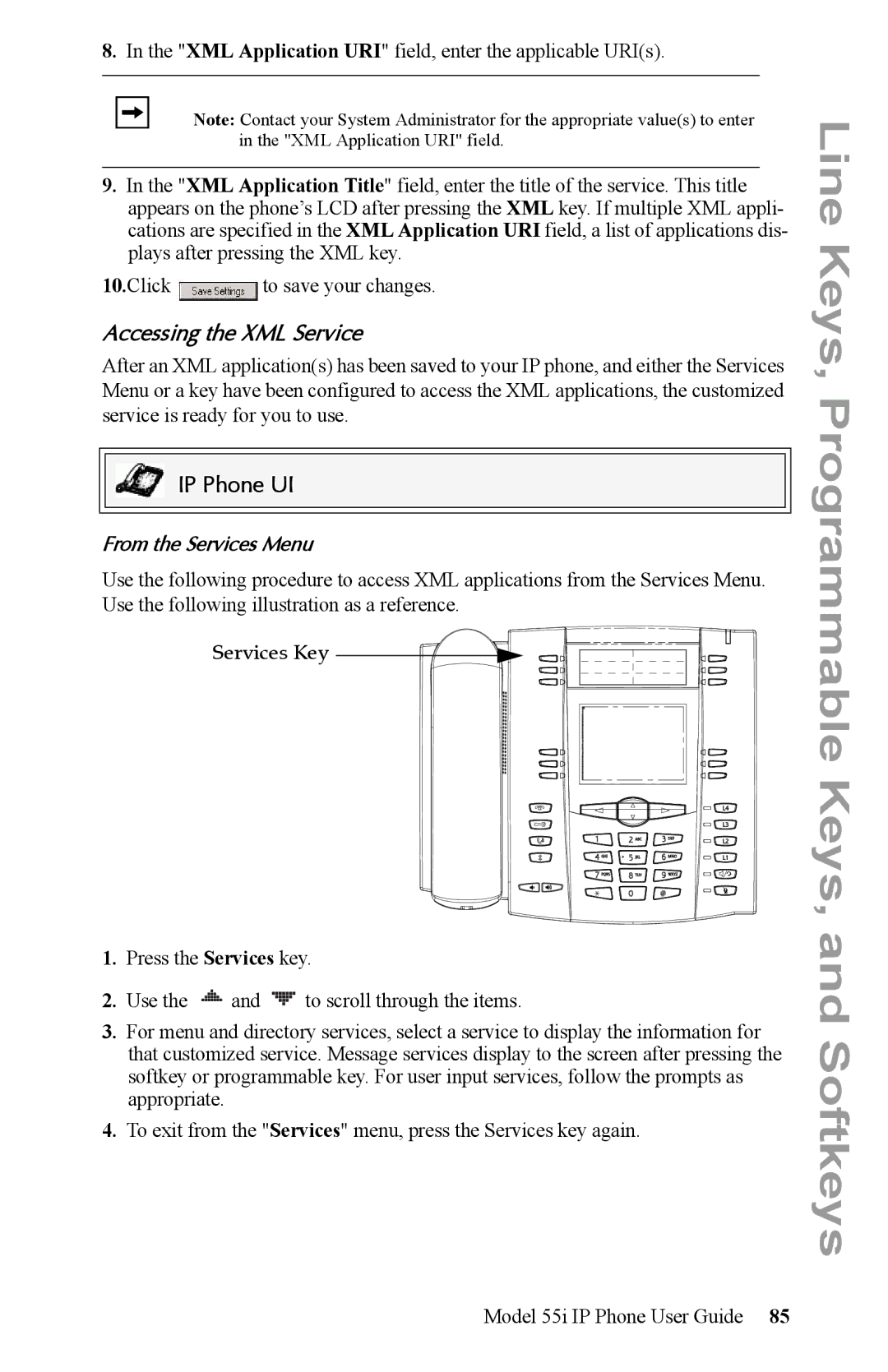 Aastra Telecom 55i IP Phone manual Accessing the XML Service, From the Services Menu, Services Key 