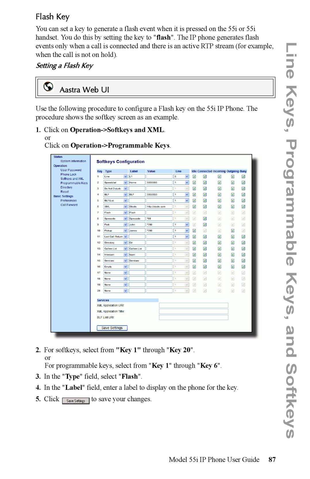 Aastra Telecom 55i IP Phone manual Setting a Flash Key 