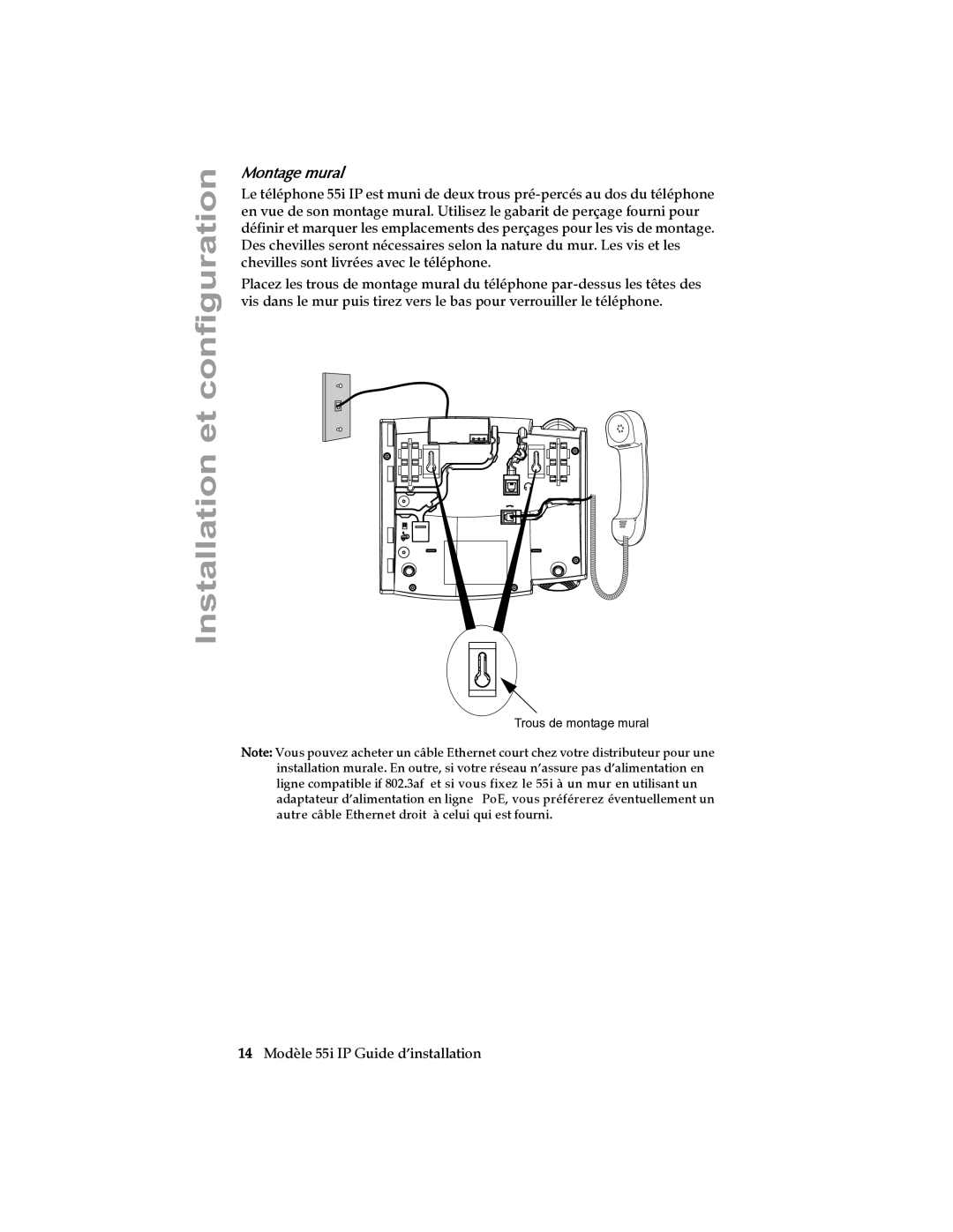 Aastra Telecom 55I IP manual Montage mural 