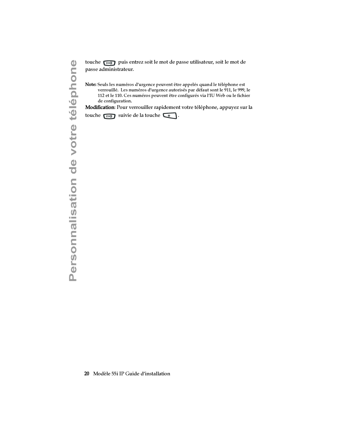 Aastra Telecom 55I IP manual Touche 