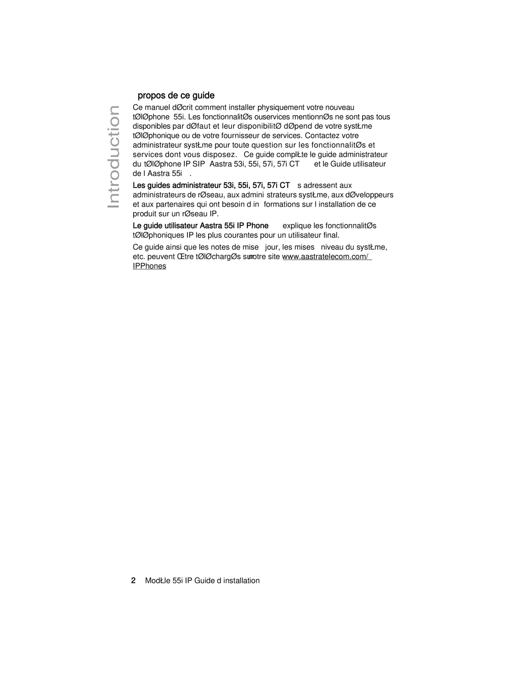 Aastra Telecom 55I IP manual Propos de ce guide 