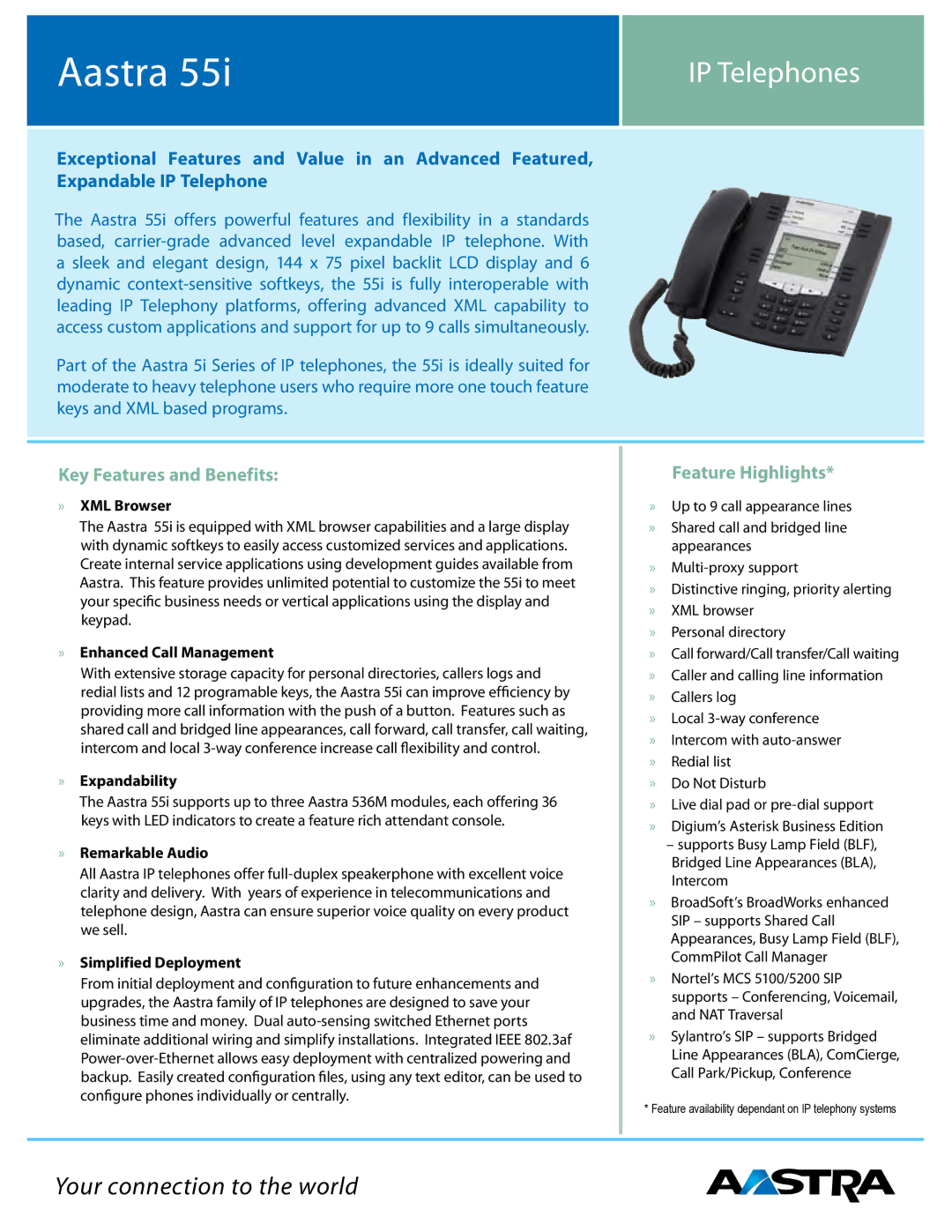 Aastra Telecom 55I manual » XML Browser, » Enhanced Call Management, » Expandability, » Remarkable Audio 