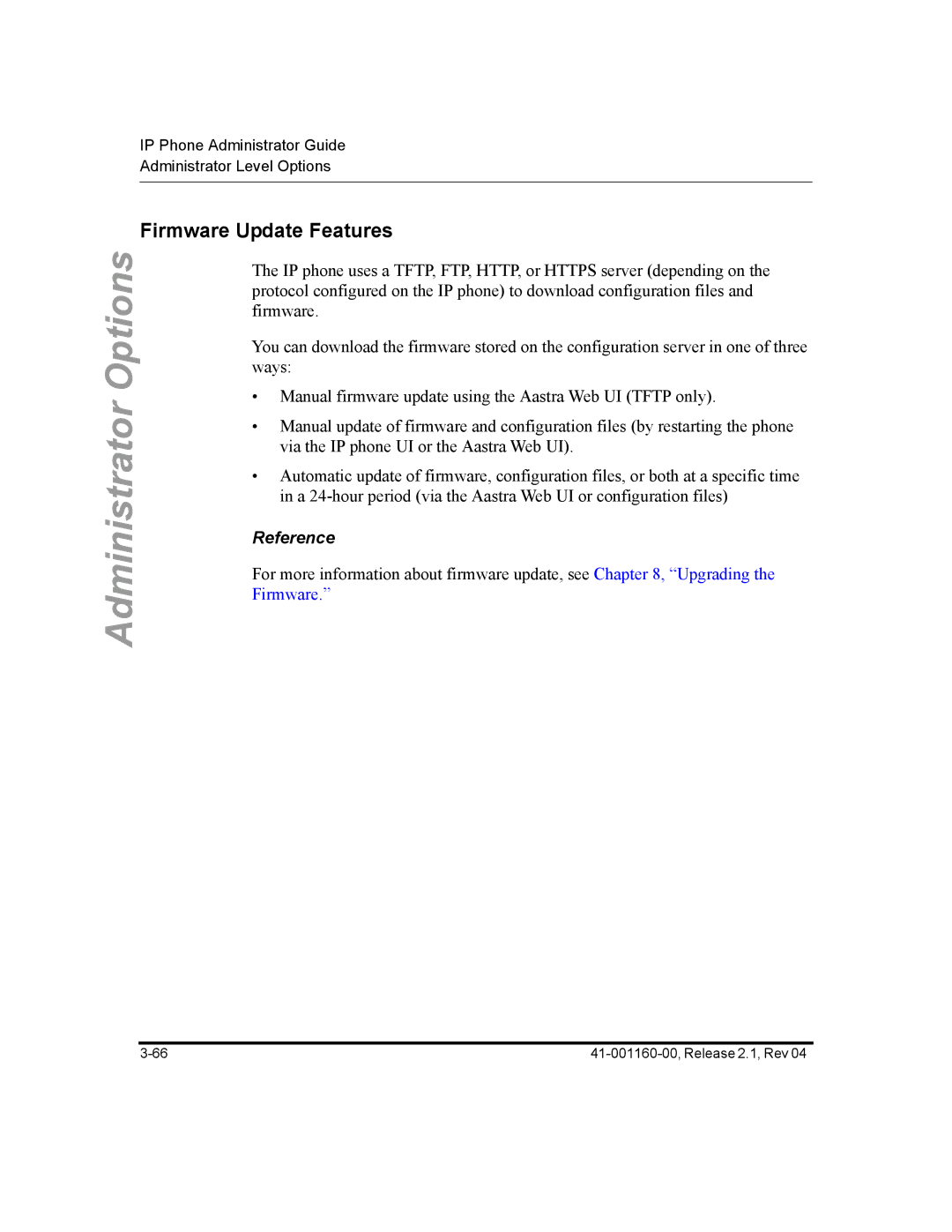 Aastra Telecom 57I CT, 55I, 53I manual Firmware Update Features, Reference 