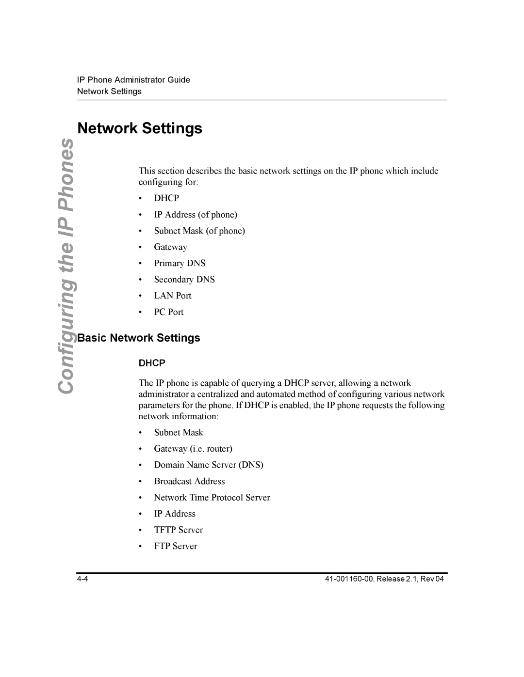 Aastra Telecom 57I CT, 55I, 53I manual Basic Network Settings 