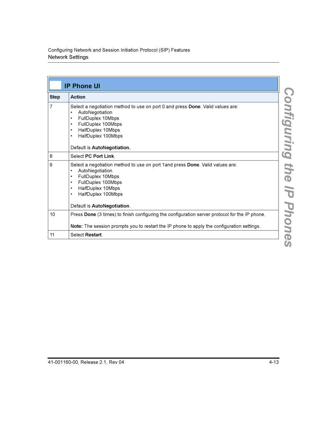 Aastra Telecom 55I, 57I CT, 53I manual Select PC Port Link, Default is AutoNegotiation 